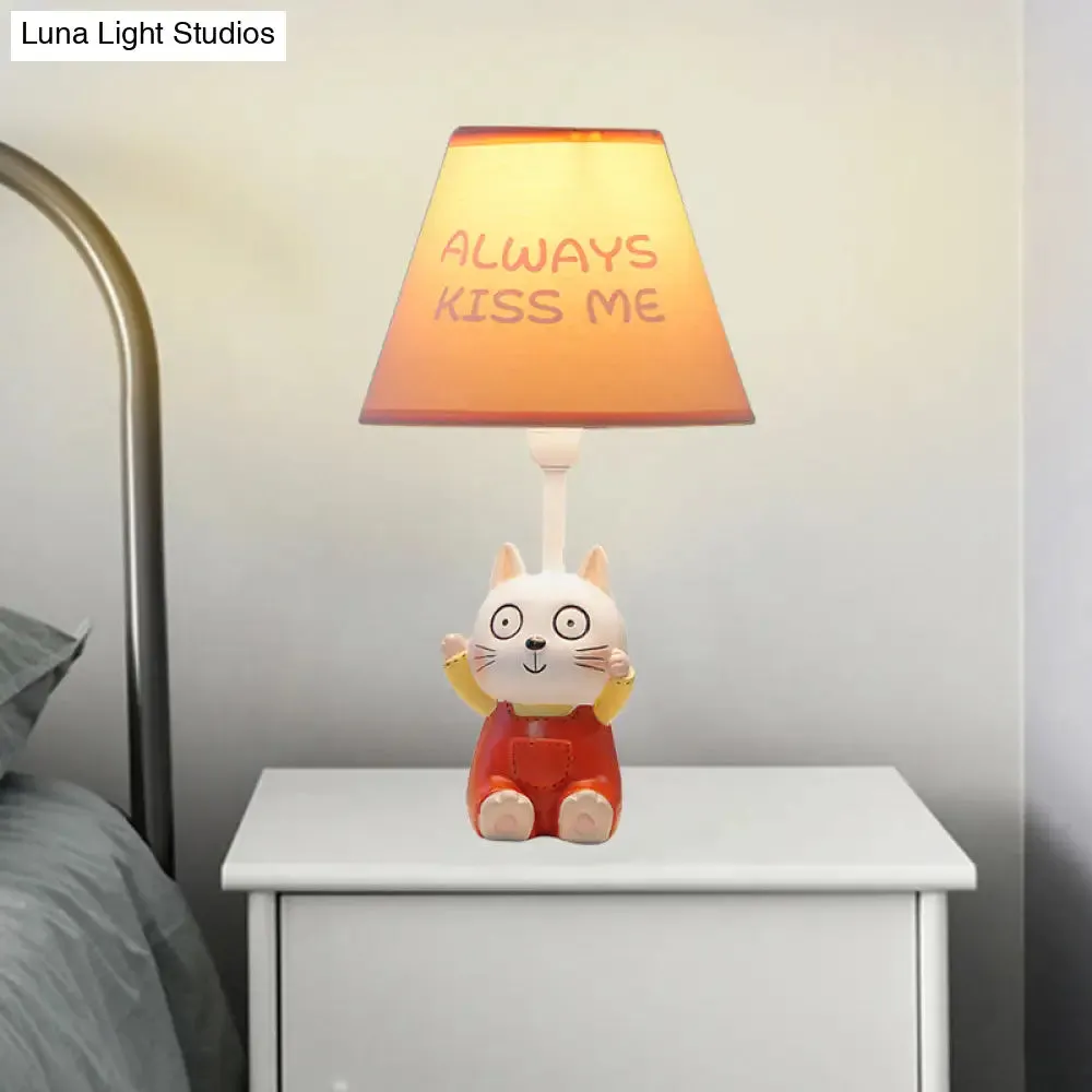 Cat Study Room Lamp: 1-Head Resin Cartoon Task Light in Red/Blue with Letter/Spots Shade