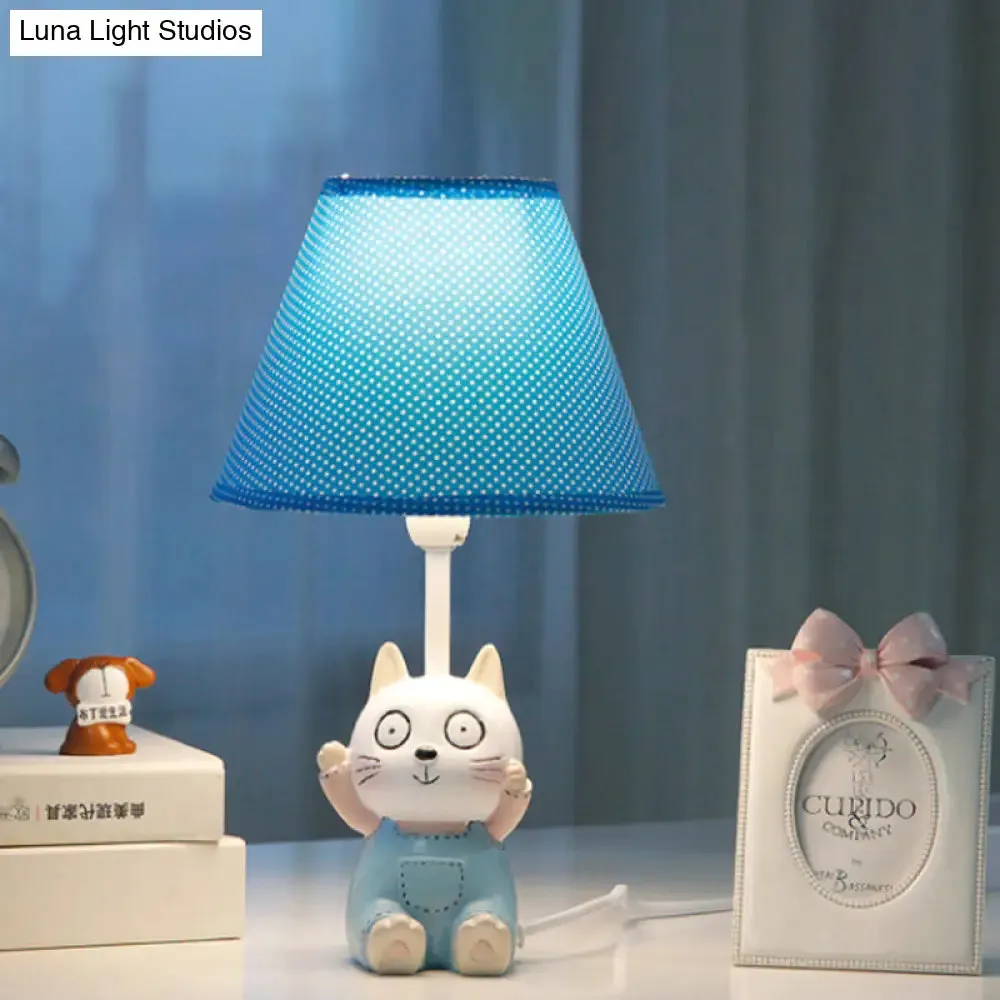 Cat Study Room Lamp: 1-Head Resin Cartoon Task Light in Red/Blue with Letter/Spots Shade