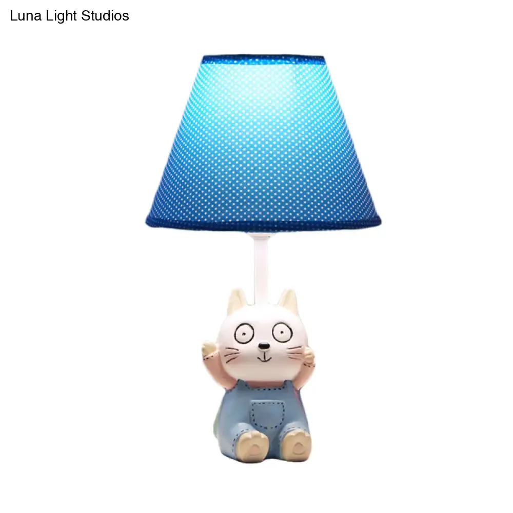 Cat Study Room Lamp: 1-Head Resin Cartoon Task Light in Red/Blue with Letter/Spots Shade