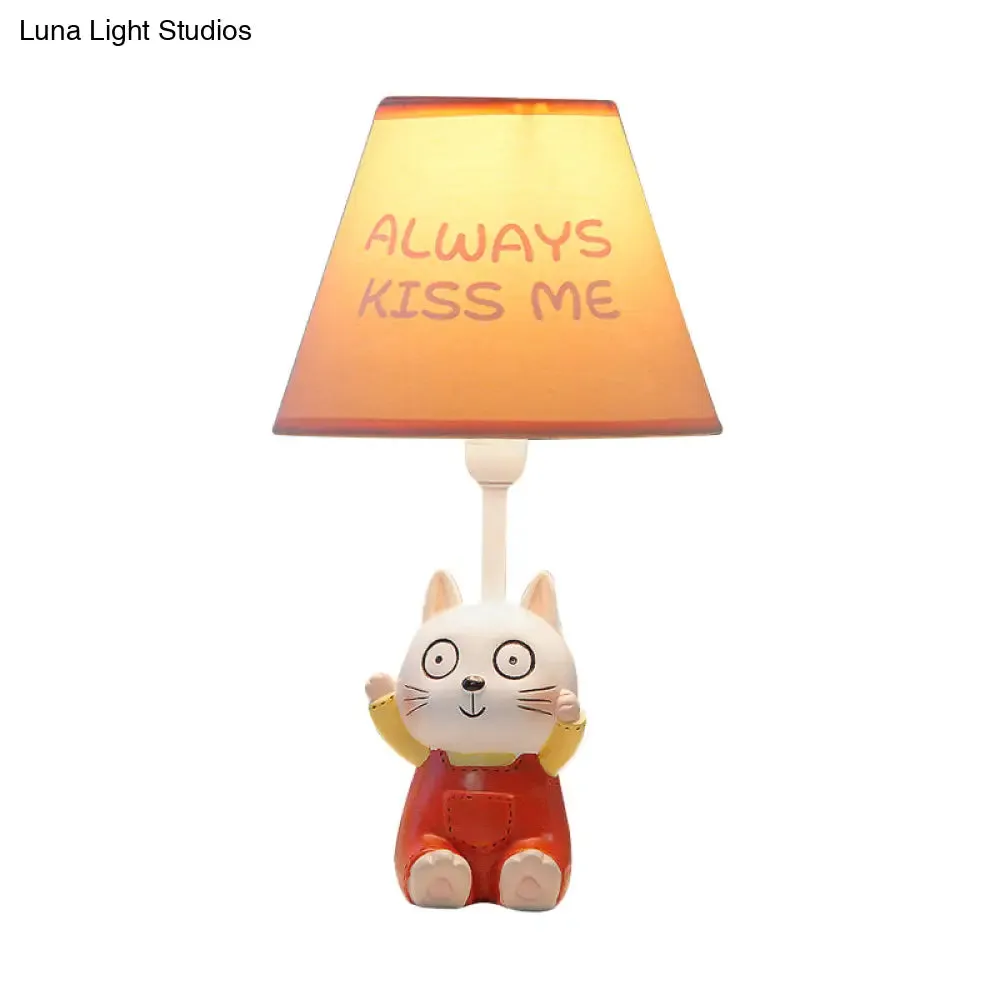 Cat Study Room Lamp: 1-Head Resin Cartoon Task Light in Red/Blue with Letter/Spots Shade