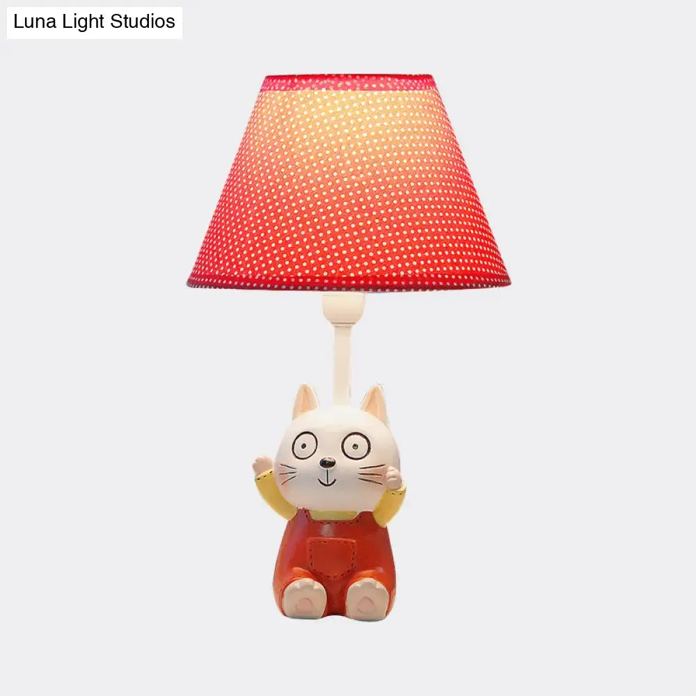 Cat Study Room Lamp: 1-Head Resin Cartoon Task Light in Red/Blue with Letter/Spots Shade