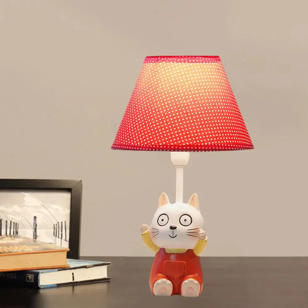 Cat Study Room Lamp: 1-Head Resin Cartoon Task Light in Red/Blue with Letter/Spots Shade