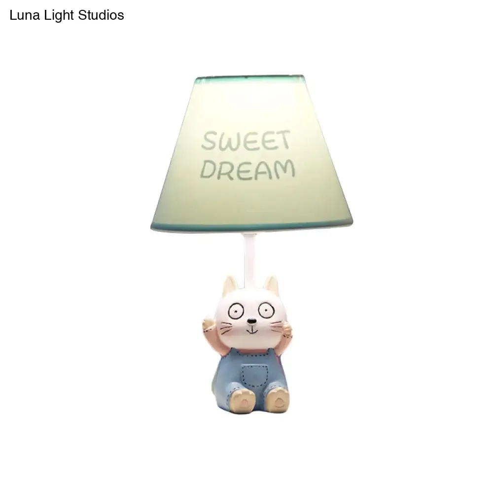 Cat Study Room Lamp: 1-Head Resin Cartoon Task Light in Red/Blue with Letter/Spots Shade