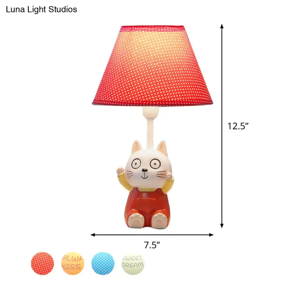 Cat Study Room Lamp: 1-Head Resin Cartoon Task Light in Red/Blue with Letter/Spots Shade