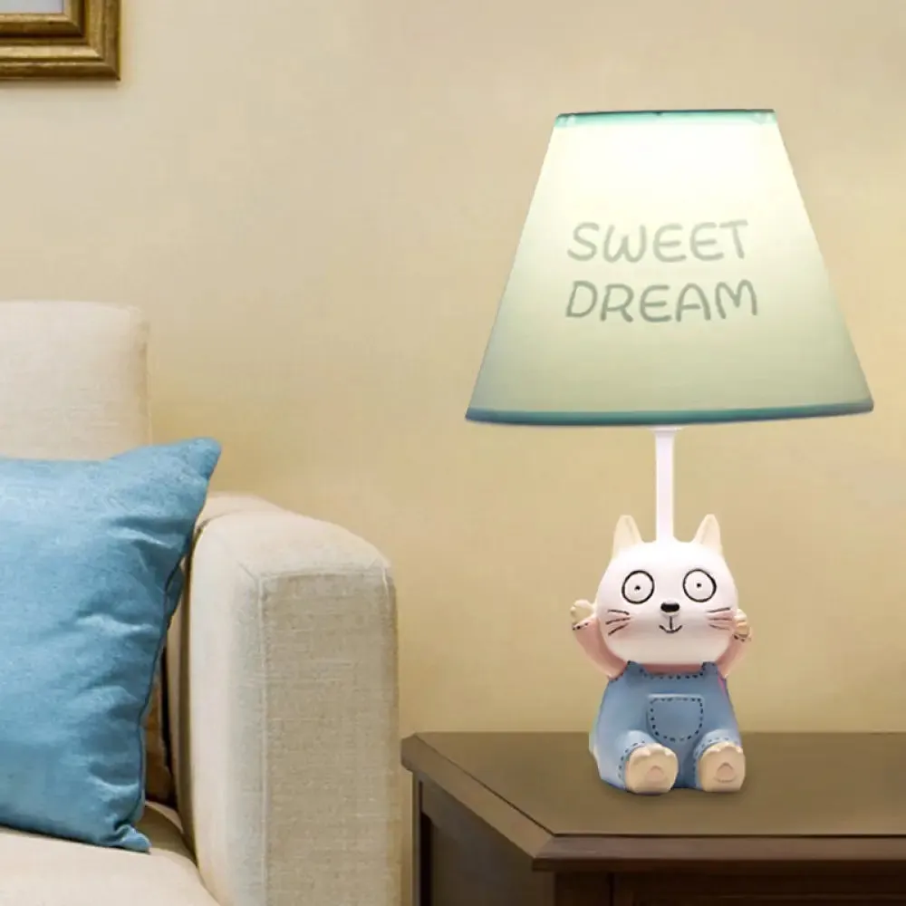 Cat Study Room Lamp: 1-Head Resin Cartoon Task Light in Red/Blue with Letter/Spots Shade