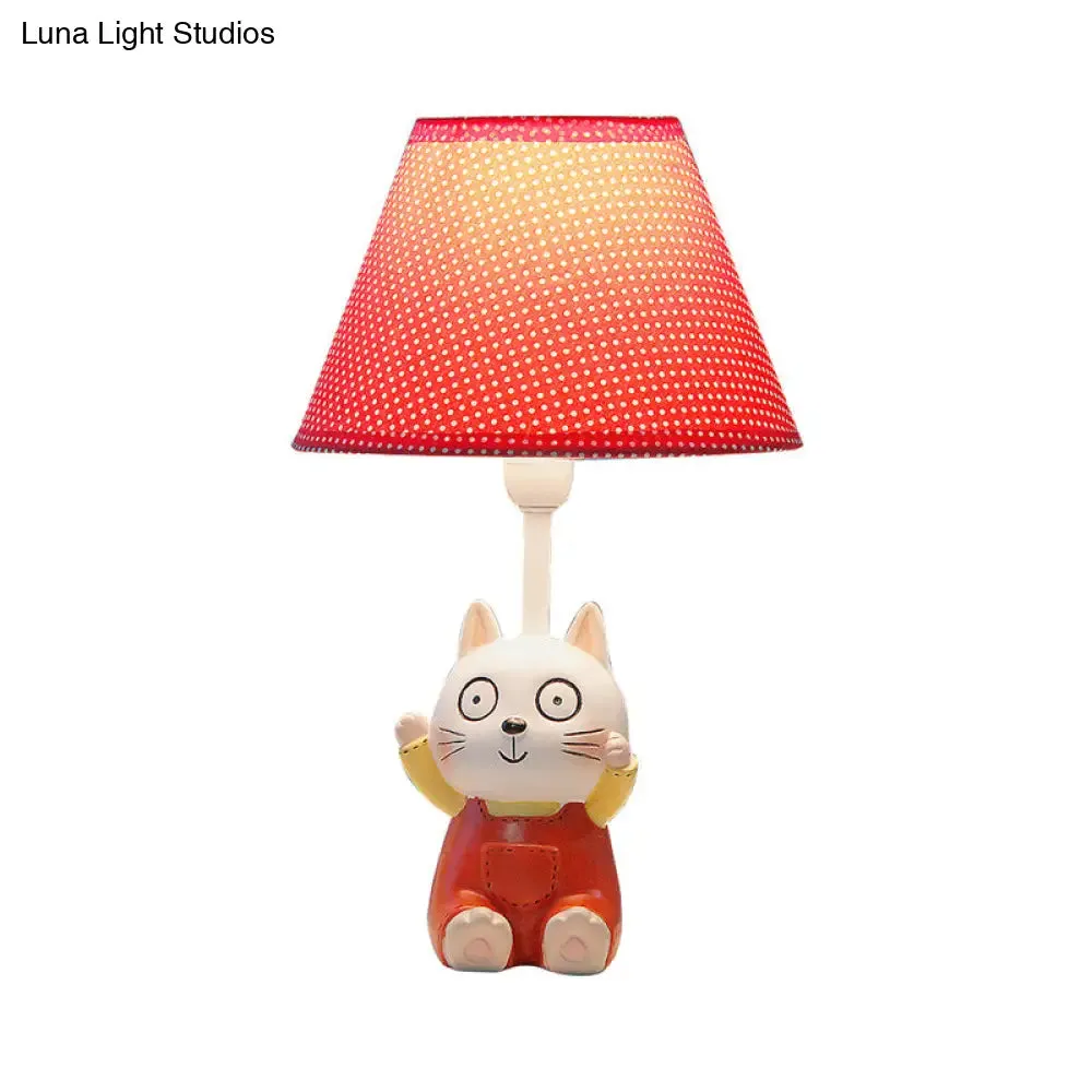 Cat Study Room Lamp: 1-Head Resin Cartoon Task Light in Red/Blue with Letter/Spots Shade