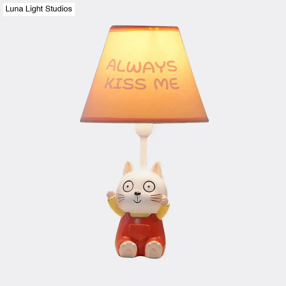 Cat Study Room Lamp: 1-Head Resin Cartoon Task Light in Red/Blue with Letter/Spots Shade