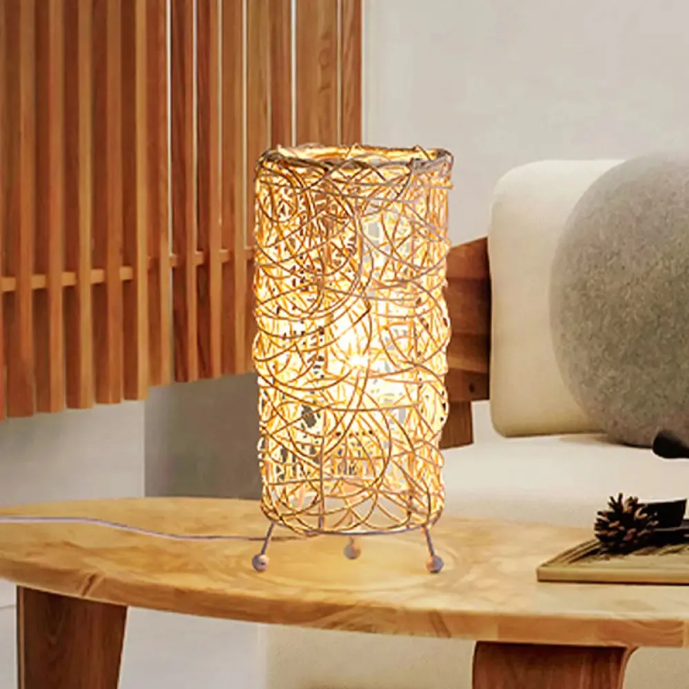 Chinese Bamboo Cylindrical Desk Light: 1 Bulb Task Lighting for Living Room in White/Coffee