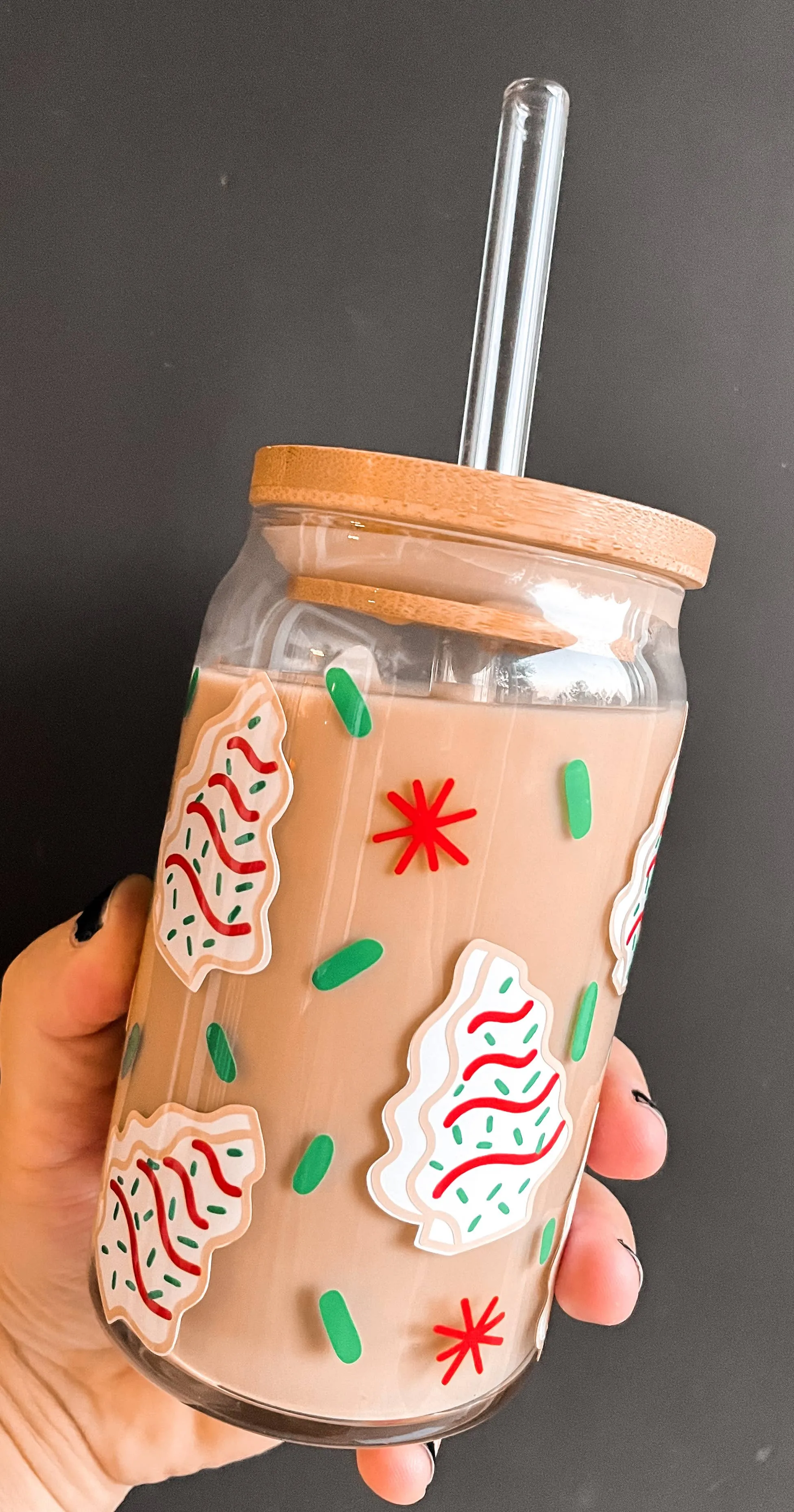 CHRISTMAS COOKIE GLASS CUP WITH LID