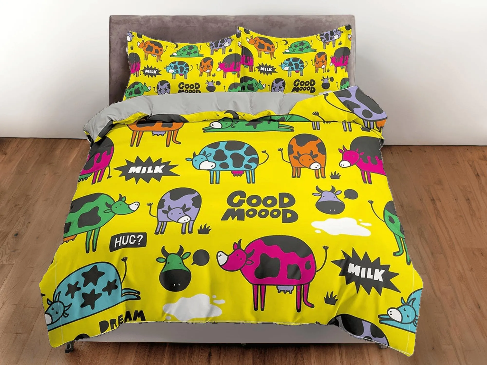 Colorful Farm Animals Yellow Bedding, Duvet Cover & Pillowcase, Zipper Bedding, Dorm Bedding, Teens Adult Duvet King Queen Full Twin Single