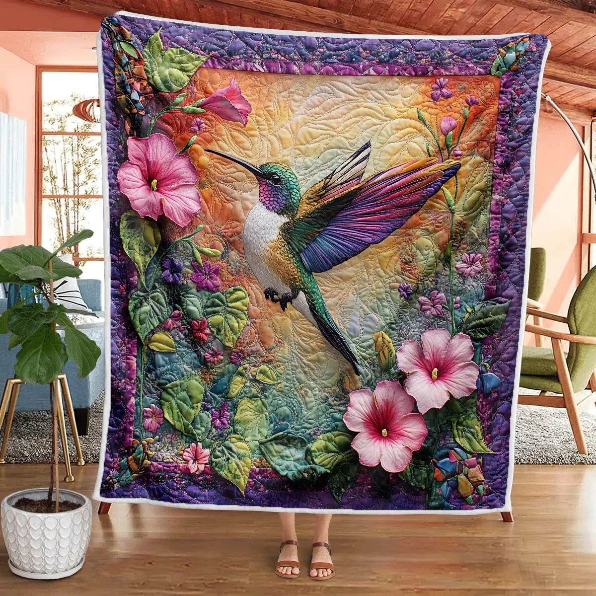 Colorful Hummingbird Blanket - H195 - Premium Blanket