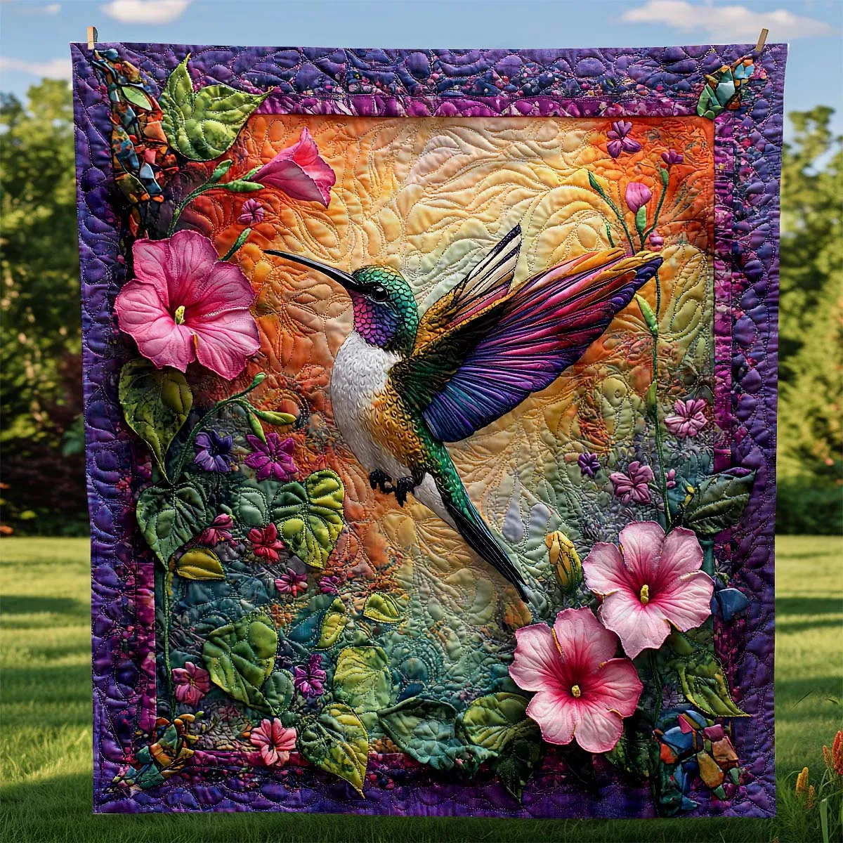 Colorful Hummingbird Blanket - H195 - Premium Blanket