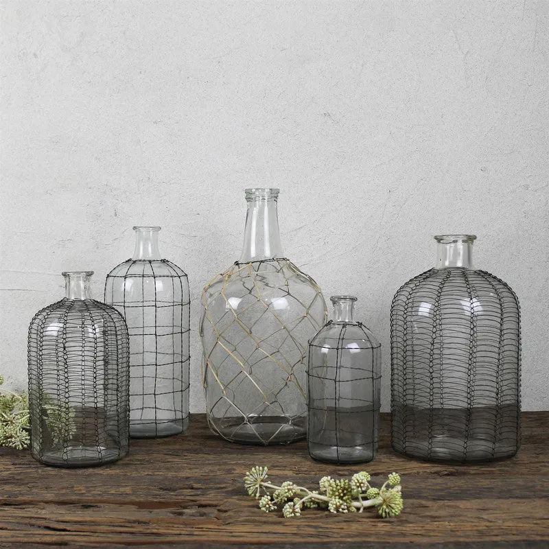 Conde Glass Bottle, Wire Grid - Med