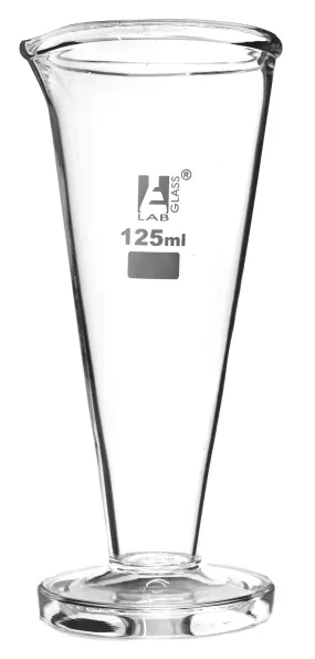 Conical Measuring Cup, 125ml - Borosilicate Glass - Spout, Round Base - Ungraduated - Eisco Labs