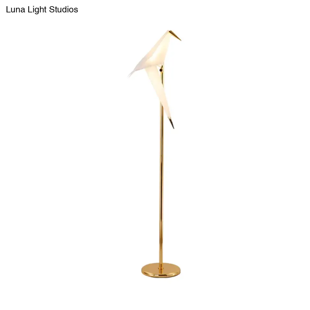 Contemporary Bird Shape LED Floor Lamp - Foldable Plastic, Gold Finish in Warm/White Light