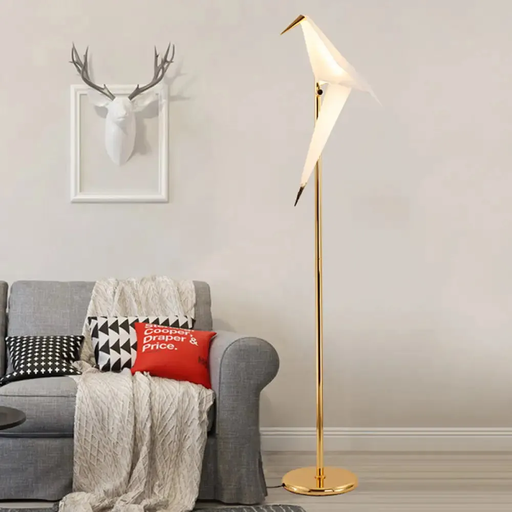 Contemporary Bird Shape LED Floor Lamp - Foldable Plastic, Gold Finish in Warm/White Light