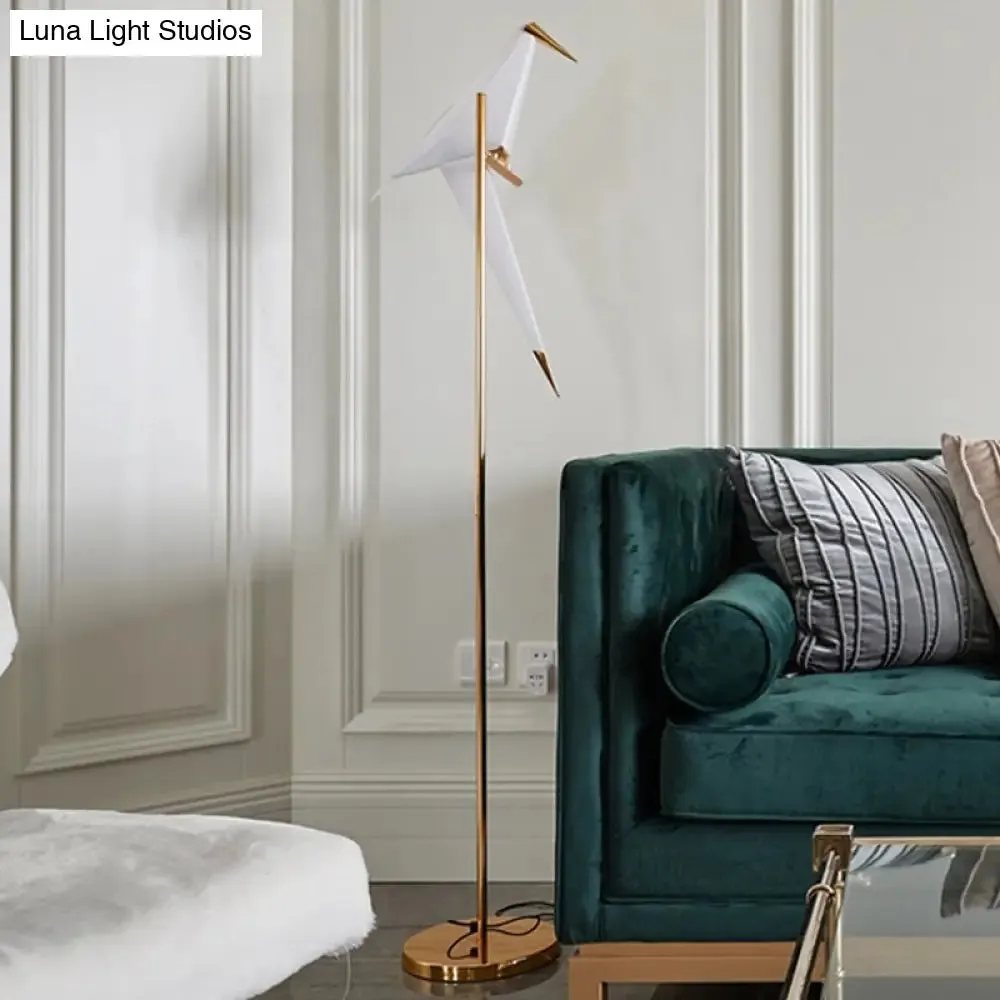 Contemporary Bird Shape LED Floor Lamp - Foldable Plastic, Gold Finish in Warm/White Light