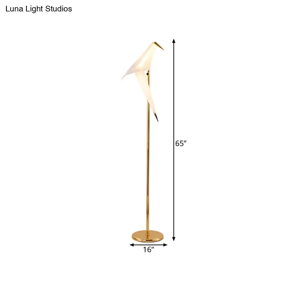 Contemporary Bird Shape LED Floor Lamp - Foldable Plastic, Gold Finish in Warm/White Light