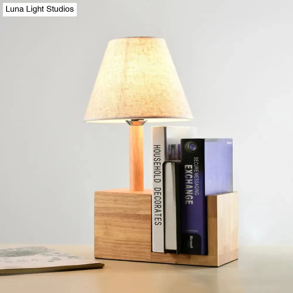 Contemporary Empire Shade Table Light with Bookshelf Design - Beige