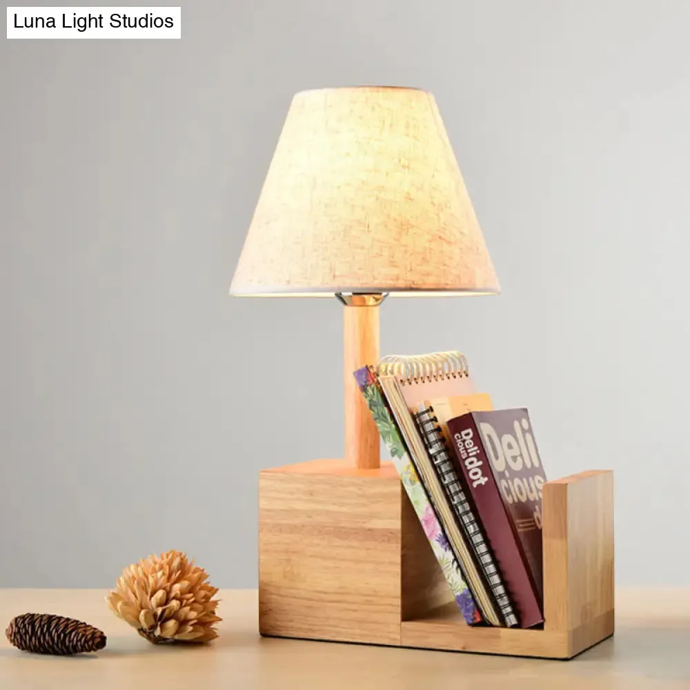 Contemporary Empire Shade Table Light with Bookshelf Design - Beige