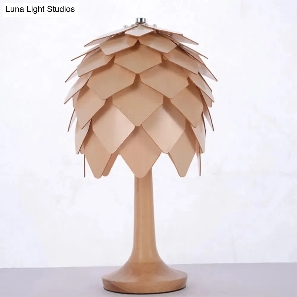 Contemporary Wooden Pine Cone Table Lamp in Beige - Bedroom Lighting