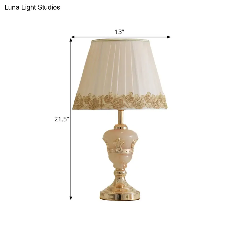 Country Style Conical Table Lamp with Flower Decor in White