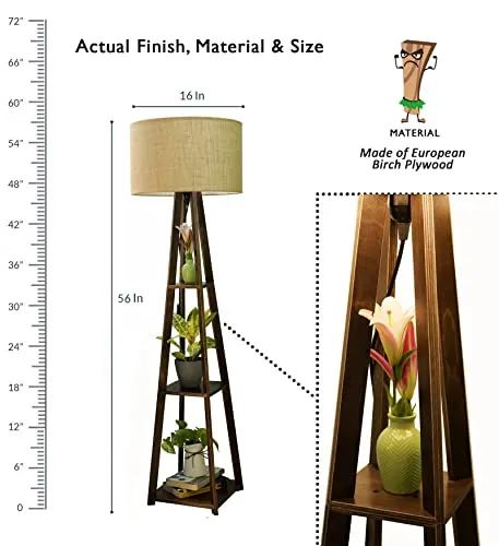 Crosscut Furniture Wooden Floor Lamp with Shelf in Dark Finish (Natural Jute) LED