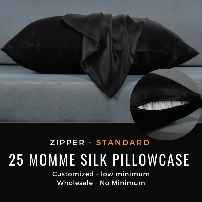 Custom Wholesale Silk Pillowcase 25 Momme Zipper Closure - Standard size