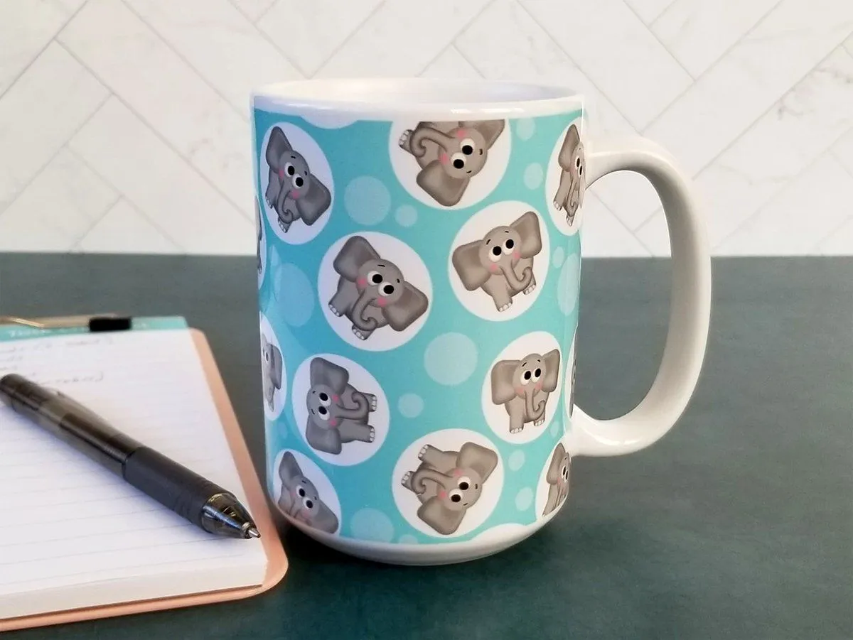 Cute Turquoise Elephant Pattern Mug