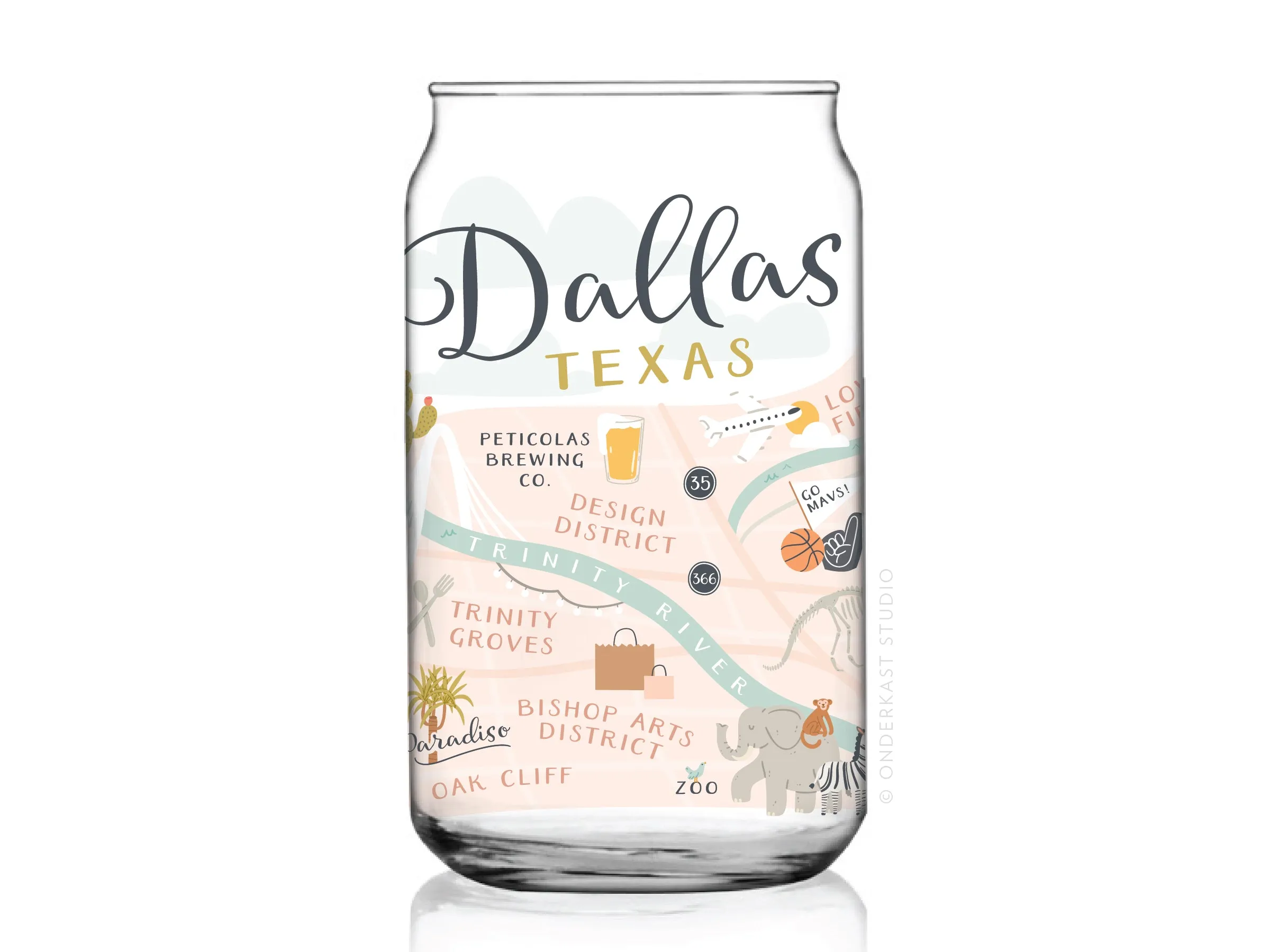 Dallas Map Can Glass