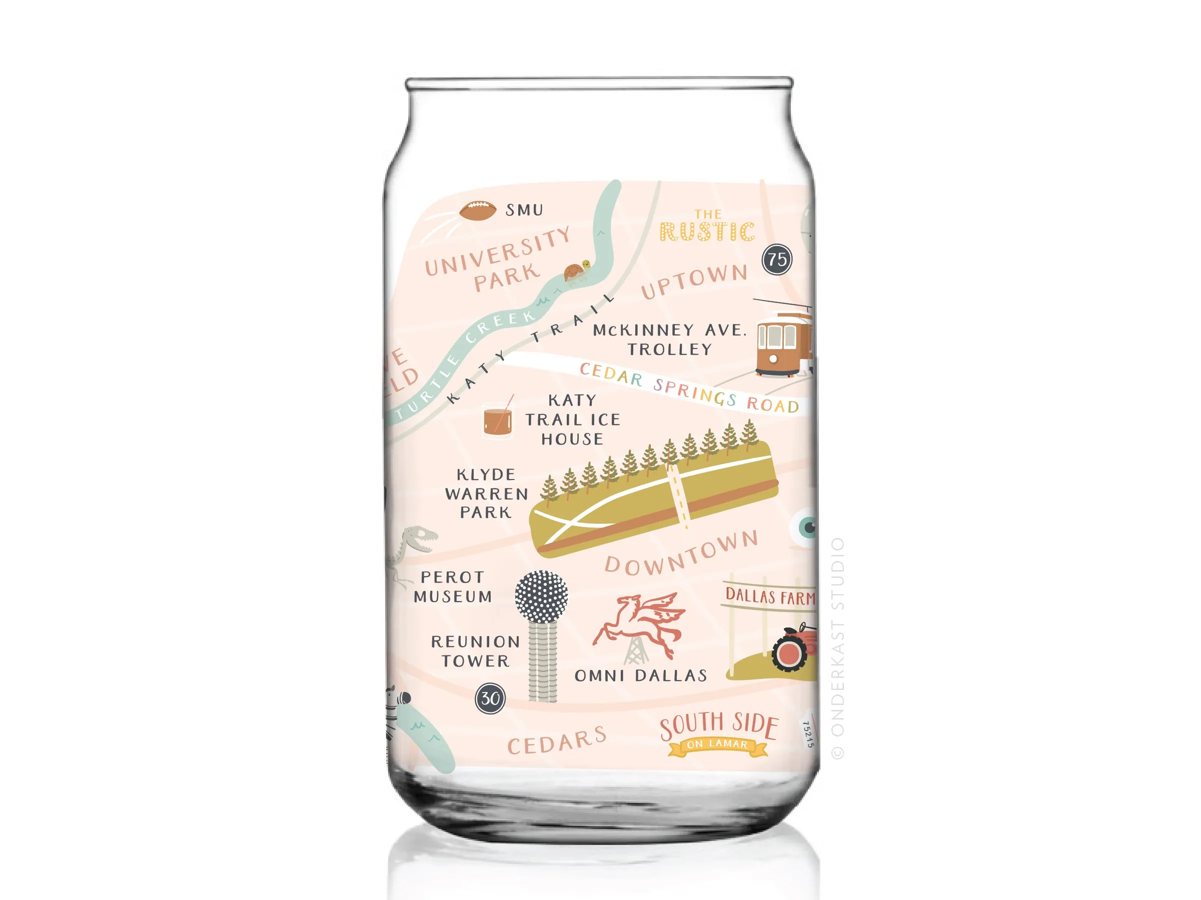 Dallas Map Can Glass