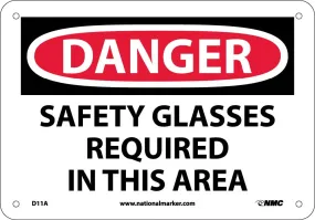 Danger Safety Glasses Required In This Area Sign