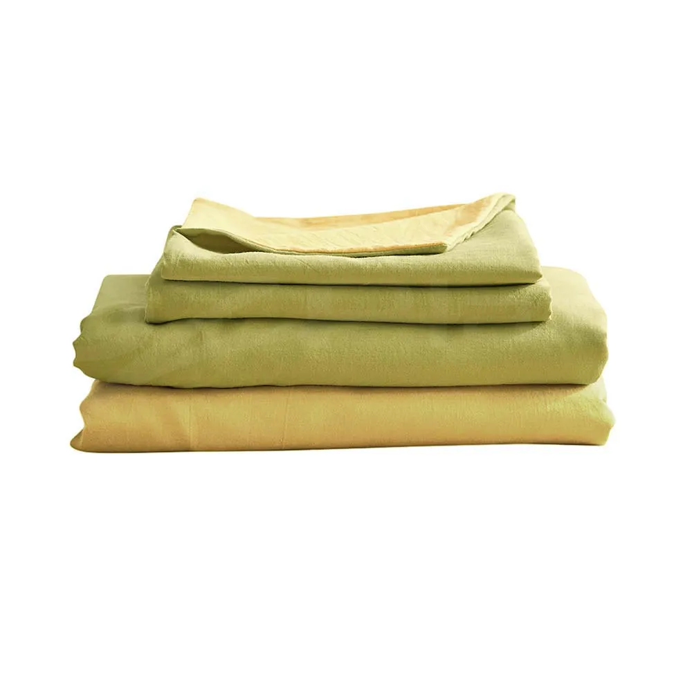 Deluxe Washed Cotton Sheet Set Yellow Lime Queen