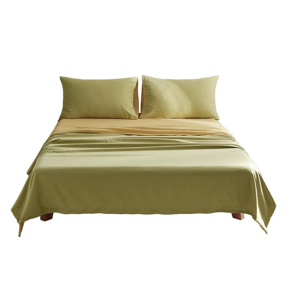 Deluxe Washed Cotton Sheet Set Yellow Lime Queen