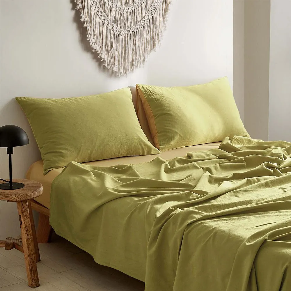 Deluxe Washed Cotton Sheet Set Yellow Lime Queen