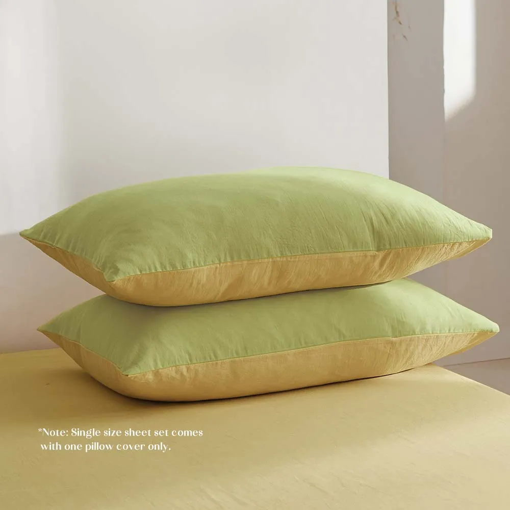 Deluxe Washed Cotton Sheet Set Yellow Lime Queen