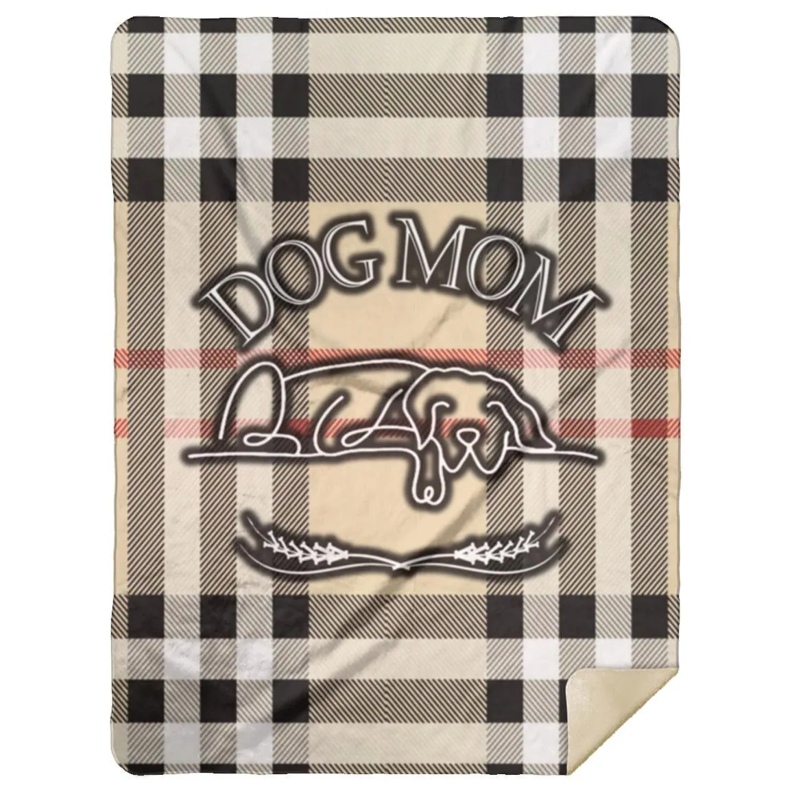 Dog Mom Classic Beige, Black Plaid Farmhouse Cottage Pattern Cozy Premium Sherpa Blanket