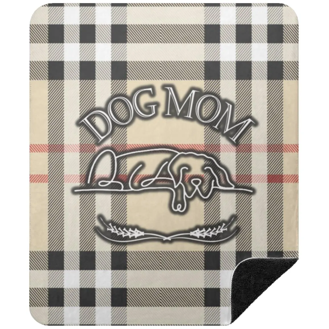 Dog Mom Classic Beige, Black Plaid Farmhouse Cottage Pattern Cozy Premium Sherpa Blanket