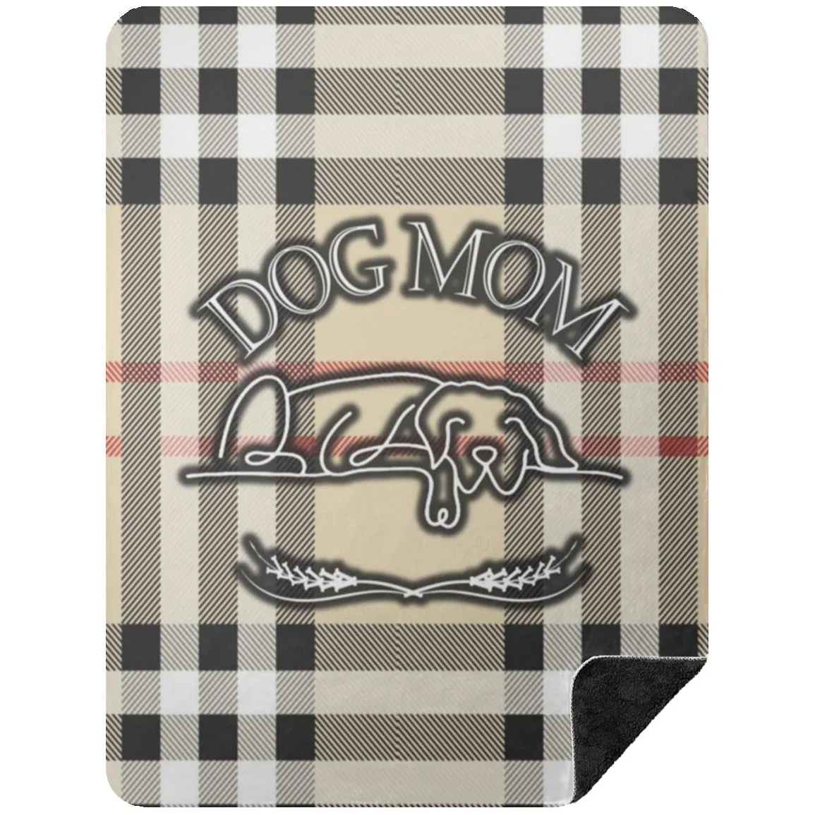 Dog Mom Classic Beige, Black Plaid Farmhouse Cottage Pattern Cozy Premium Sherpa Blanket