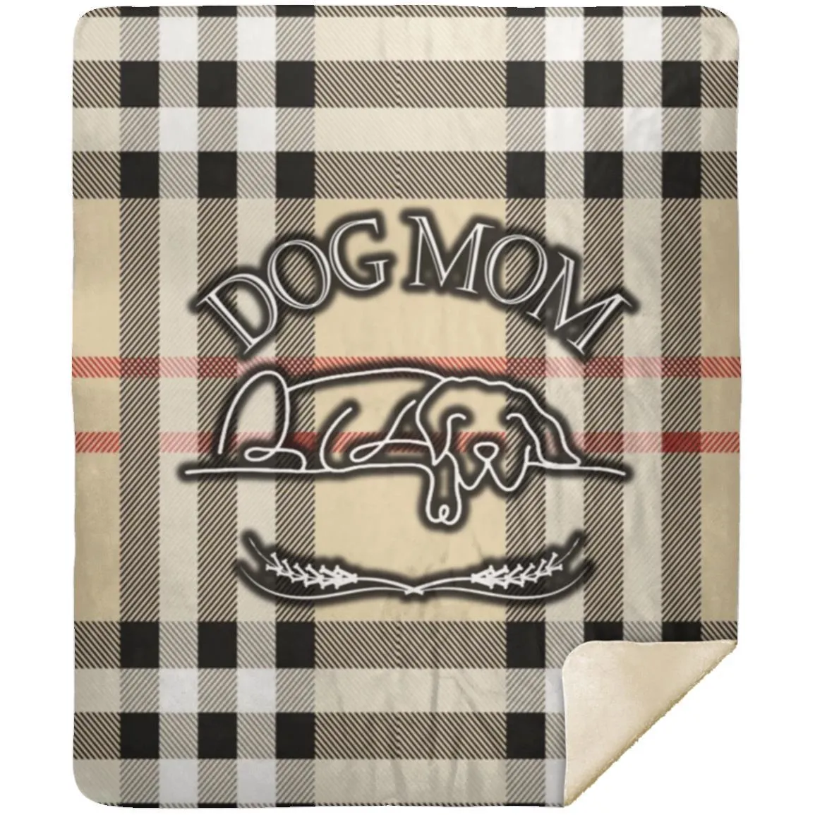 Dog Mom Classic Beige, Black Plaid Farmhouse Cottage Pattern Cozy Premium Sherpa Blanket