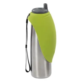 Dog Travel Water Bottle with Silicone Flip Up Bowl — Green