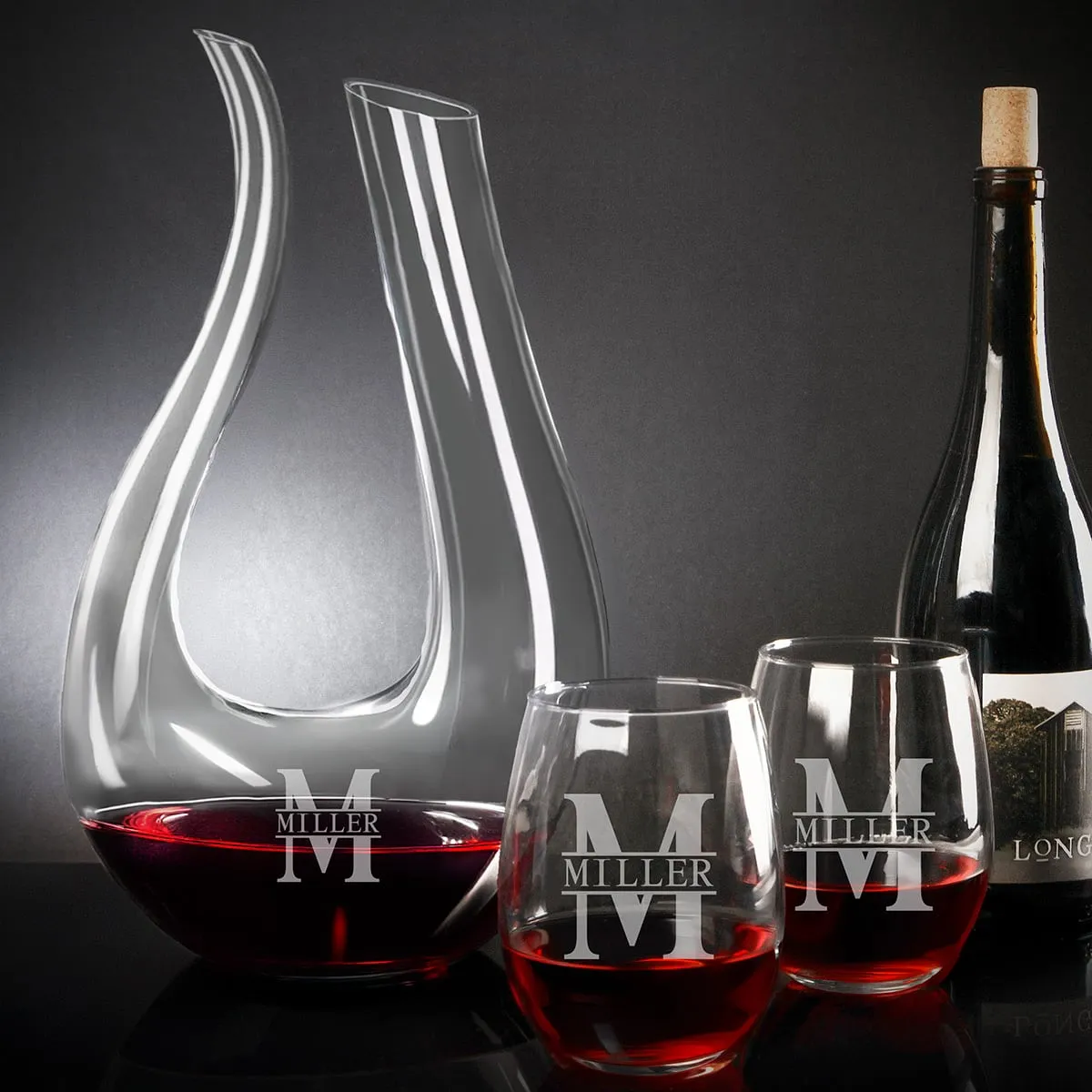 Dolcetto Custom Wine Carafe with Stemless Wine Glasses