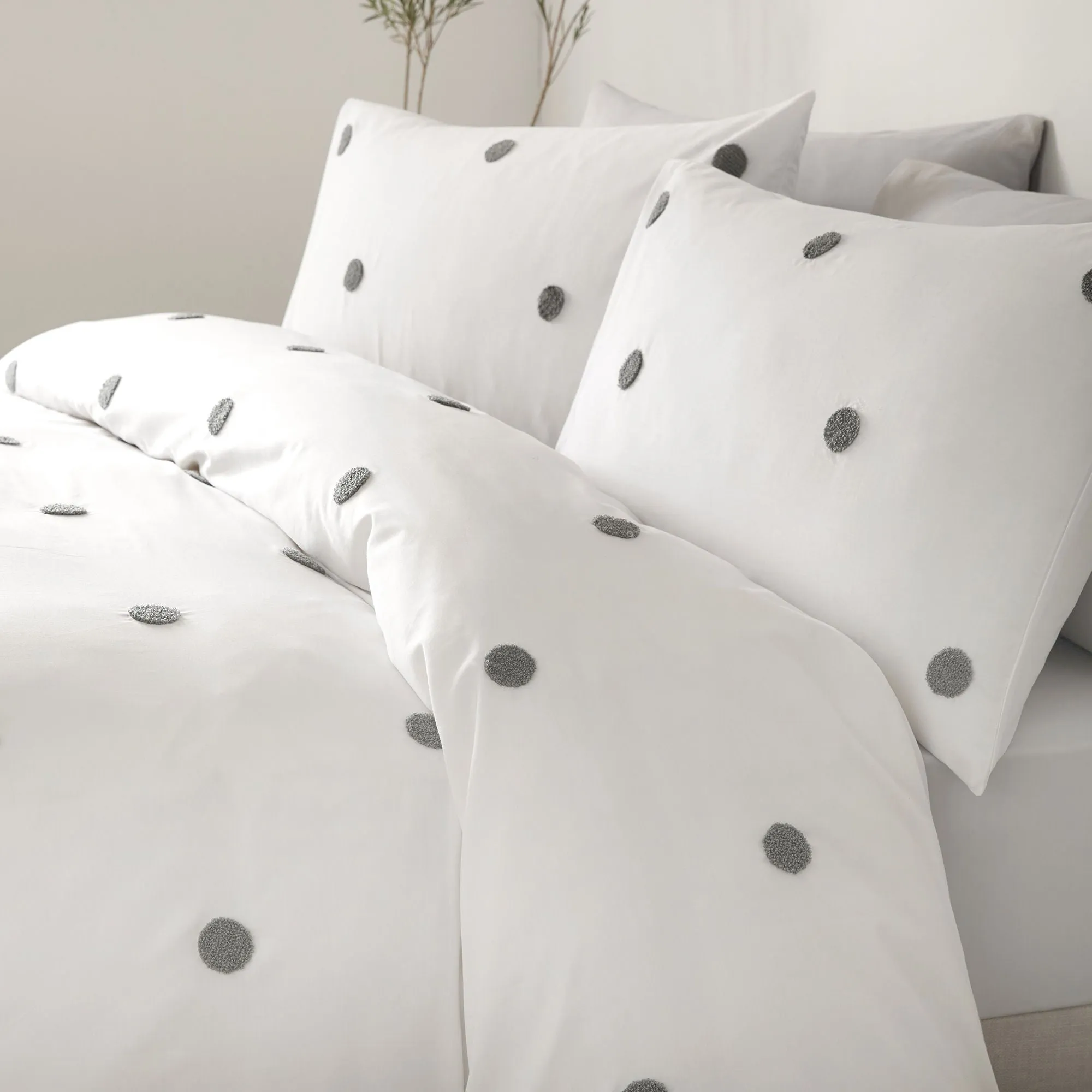 Dot Garden Duvet Cover Set by Appletree Boutique in White with Slate Dots