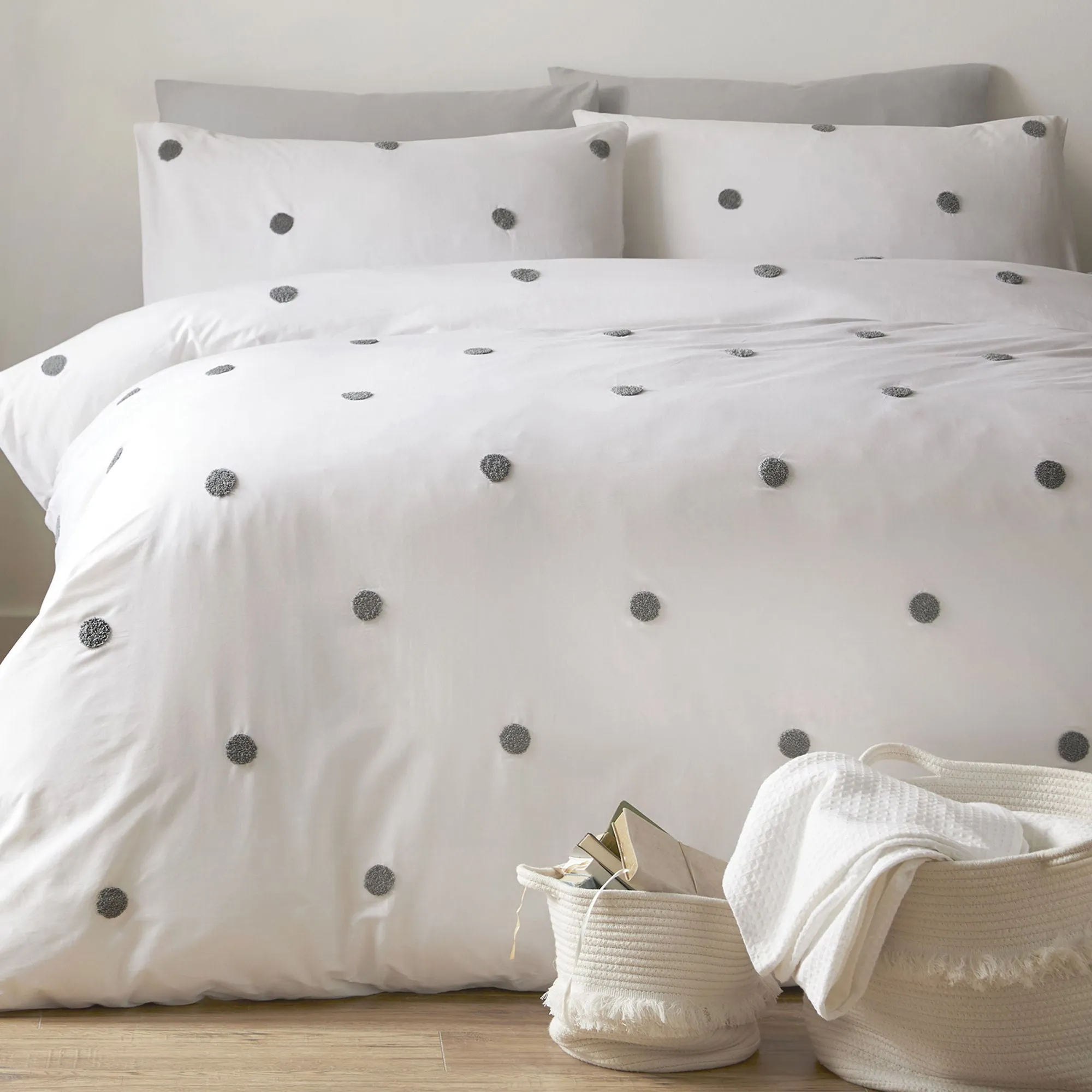 Dot Garden Duvet Cover Set by Appletree Boutique in White with Slate Dots