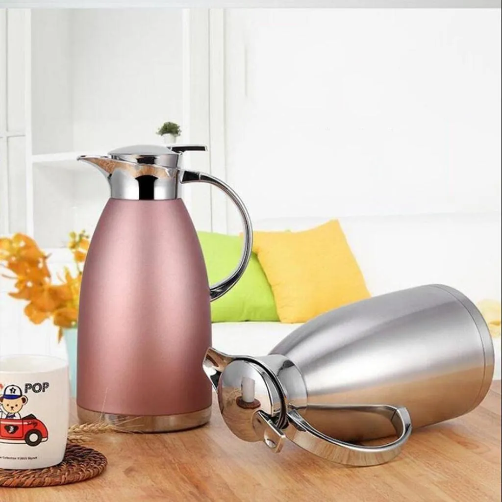 Double Vacuum Insulation Thermal Coffee Carafe Home Water Pot Silver2.3L