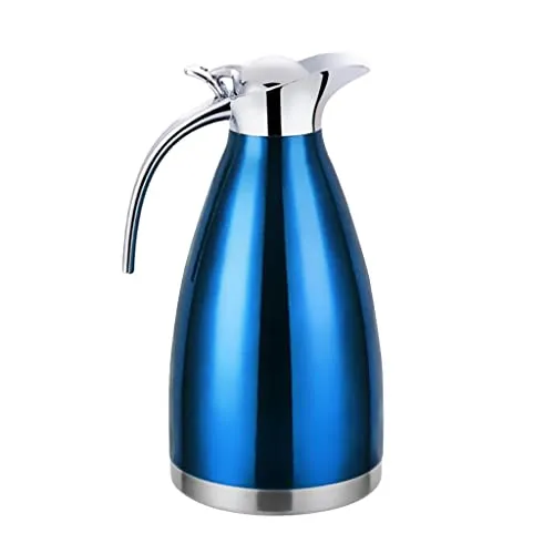 Double Wall Design Non-Toxic Stainless Steel 2L Capacity Double Vacuum Insulation Thermal Coffee Carafe Home Water Pot Blue