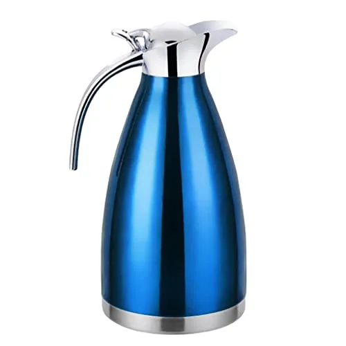 Double Wall Design Non-Toxic Stainless Steel 2L Capacity Double Vacuum Insulation Thermal Coffee Carafe Home Water Pot Blue