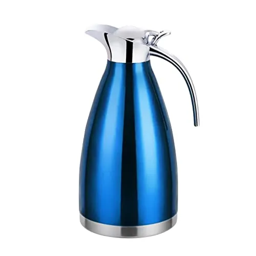 Double Wall Design Non-Toxic Stainless Steel 2L Capacity Double Vacuum Insulation Thermal Coffee Carafe Home Water Pot Blue