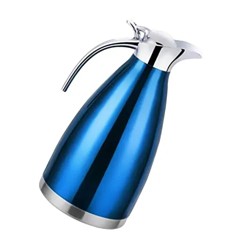 Double Wall Design Non-Toxic Stainless Steel 2L Capacity Double Vacuum Insulation Thermal Coffee Carafe Home Water Pot Blue