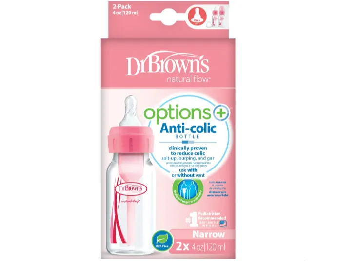 Dr Brown's 4 oz/120 ml PP Narrow-Neck "Options " Bottle - Pink (2-Pack)